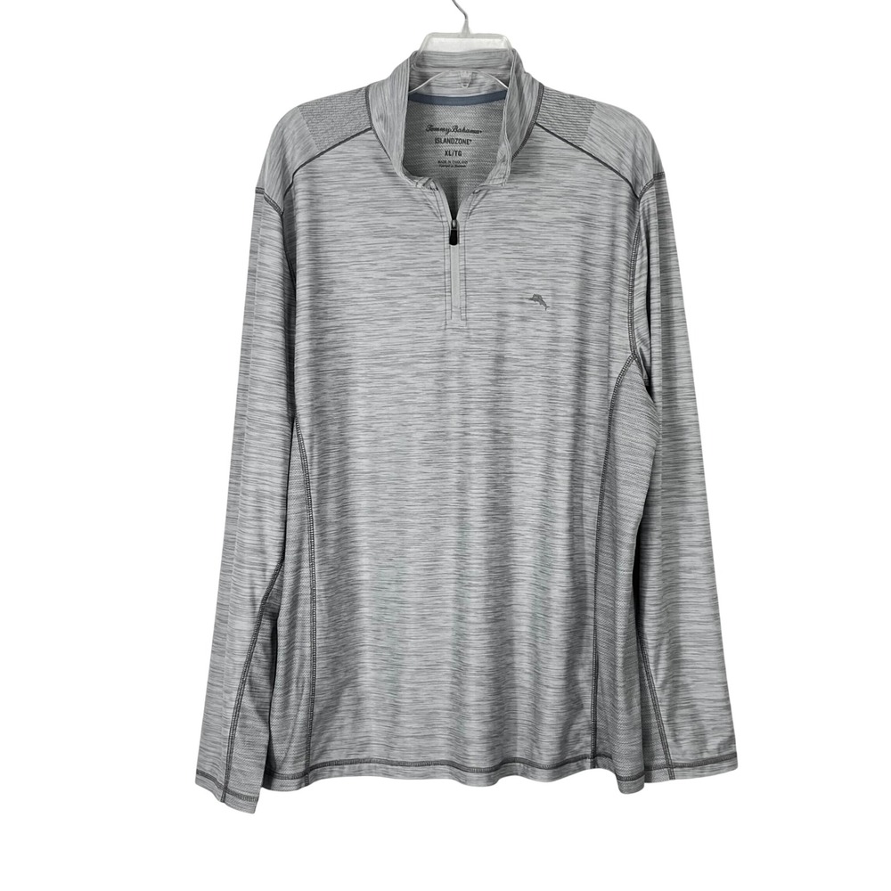 Tommy Bahama IslandZone Mens XL Gray Space Dye Quarter Zip Pullover Recycled
